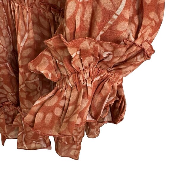 Kleid for Her Ruffle Leaf Print Mini Dress Rust Size S - Picture 4 of 10